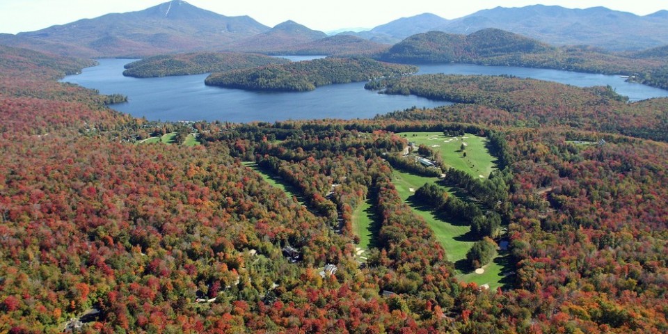 aerial view of golf course in fall