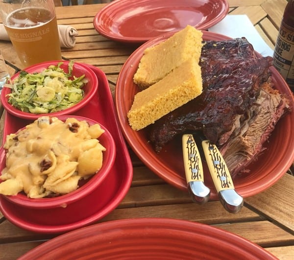 Smoke Signals Meal - cornbread, ribs, salad