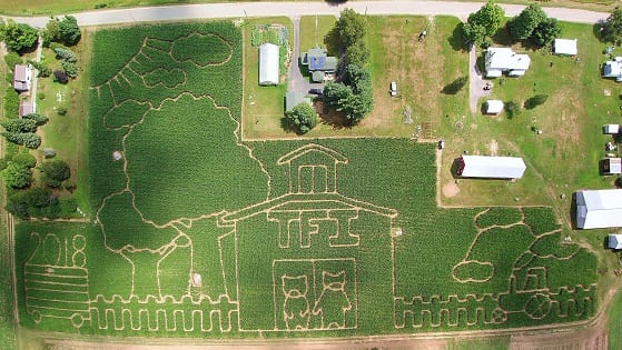 aerial view of tucker farms cornmaze