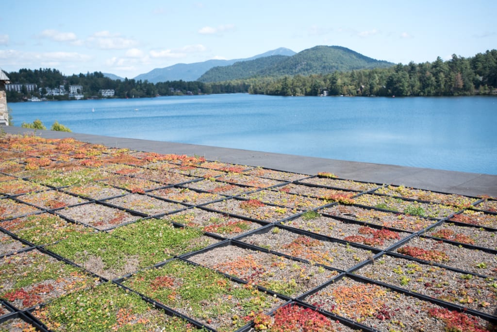 hotel greenroof and views of Whiteface Mountain