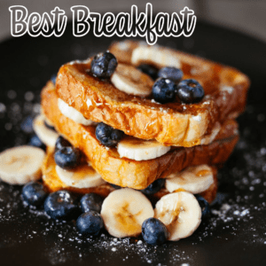 french toast with bananas and blue berries