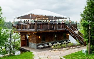 Wedding reception at our rustic boathouse overlooks Mirror Lake