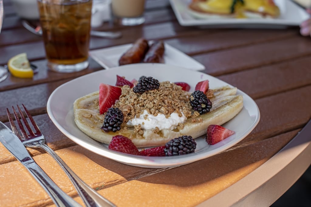 Banana Split Parfait with fruit and nuts