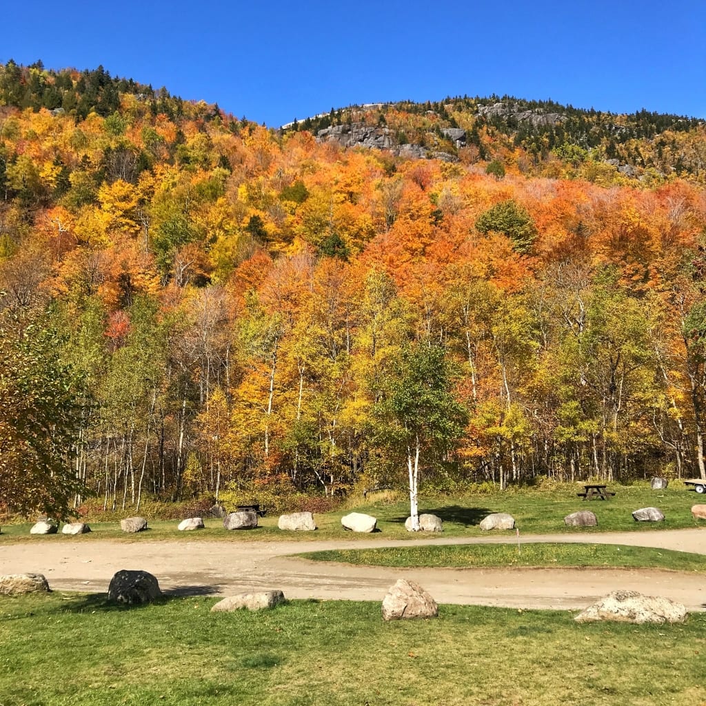 cascade lake hills in autumn