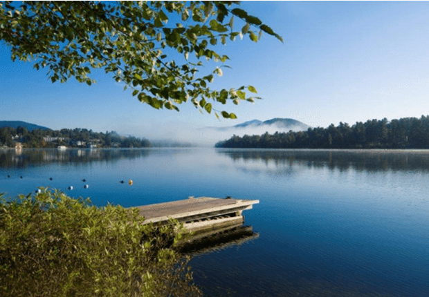 views of Mirror Lake and the mountains from the Golden Arrow