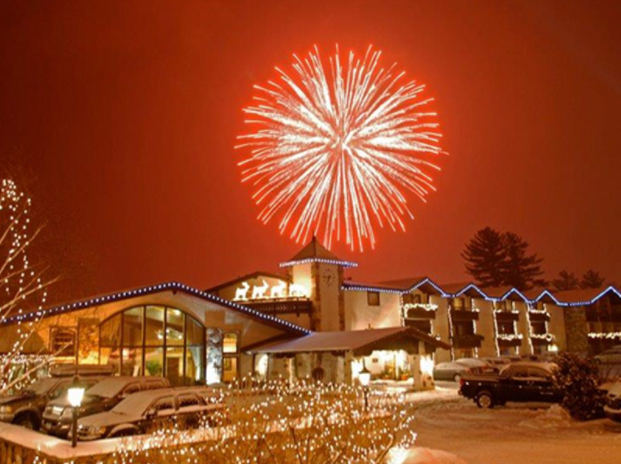 Fireworks in the sky over the Golden Arrow Lakeside Resort