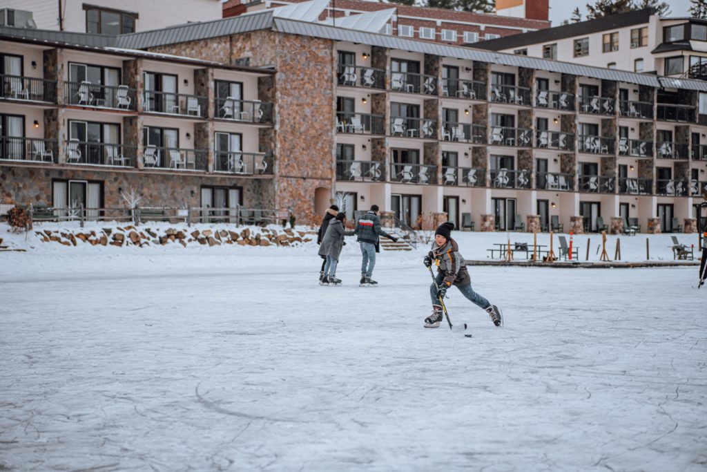 kids skating on the frozen mirror lake