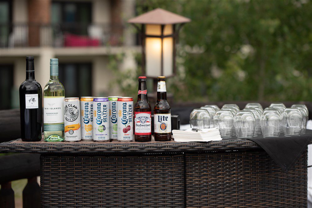 Lake Placid Wedding spot - beer and wine glasses on the boathouse bar