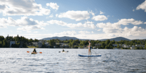 people enjoying mirror lake in the summer