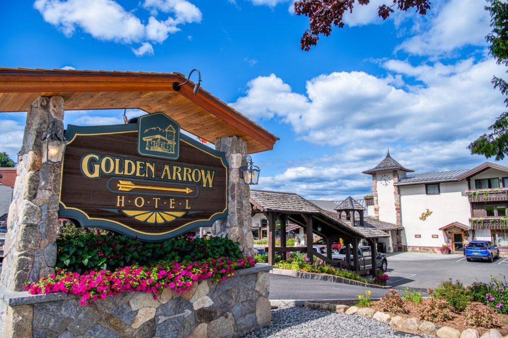 Front of the Golden Arrow and hotel sign
