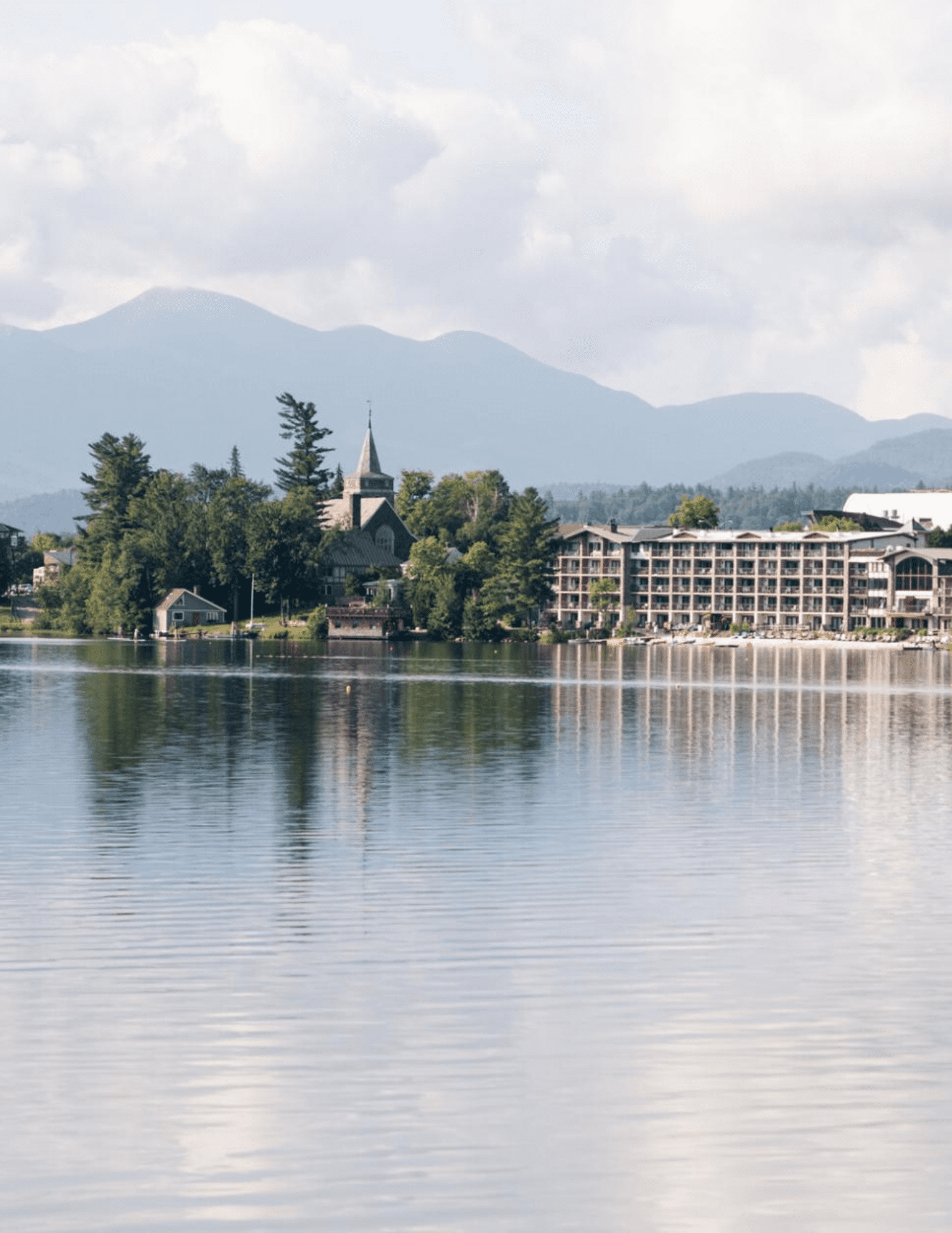 View of the Golden Arrow and Mountains from across the lake